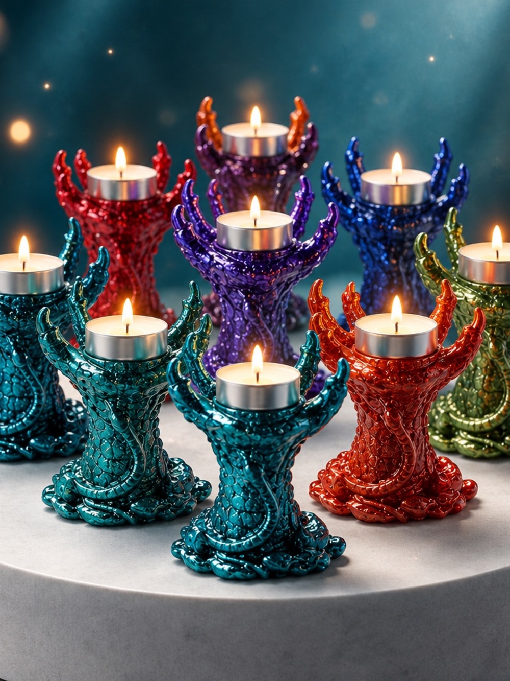 Colorful Dragon Scale Tealight Candle Holders - Assorted Colors